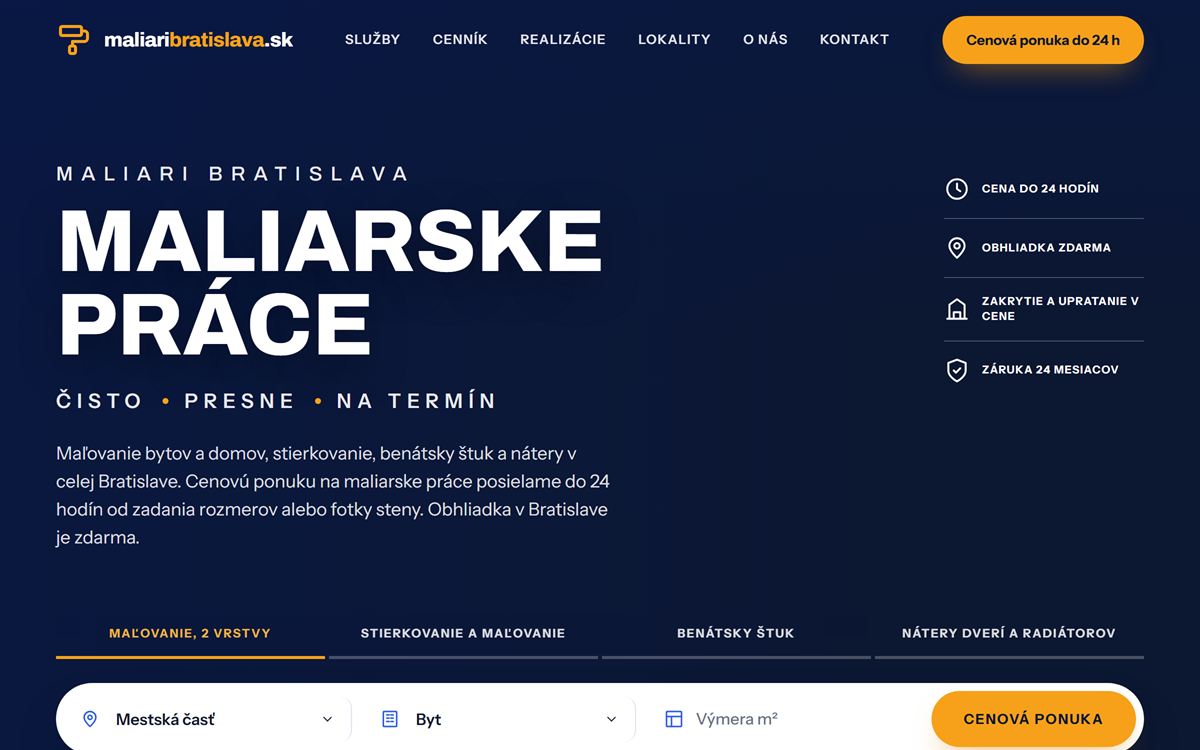 Úvodná stránka webu maliaribratislava.sk