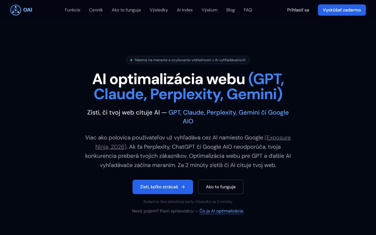 Úvodná stránka webu optimalizaciapreai.sk