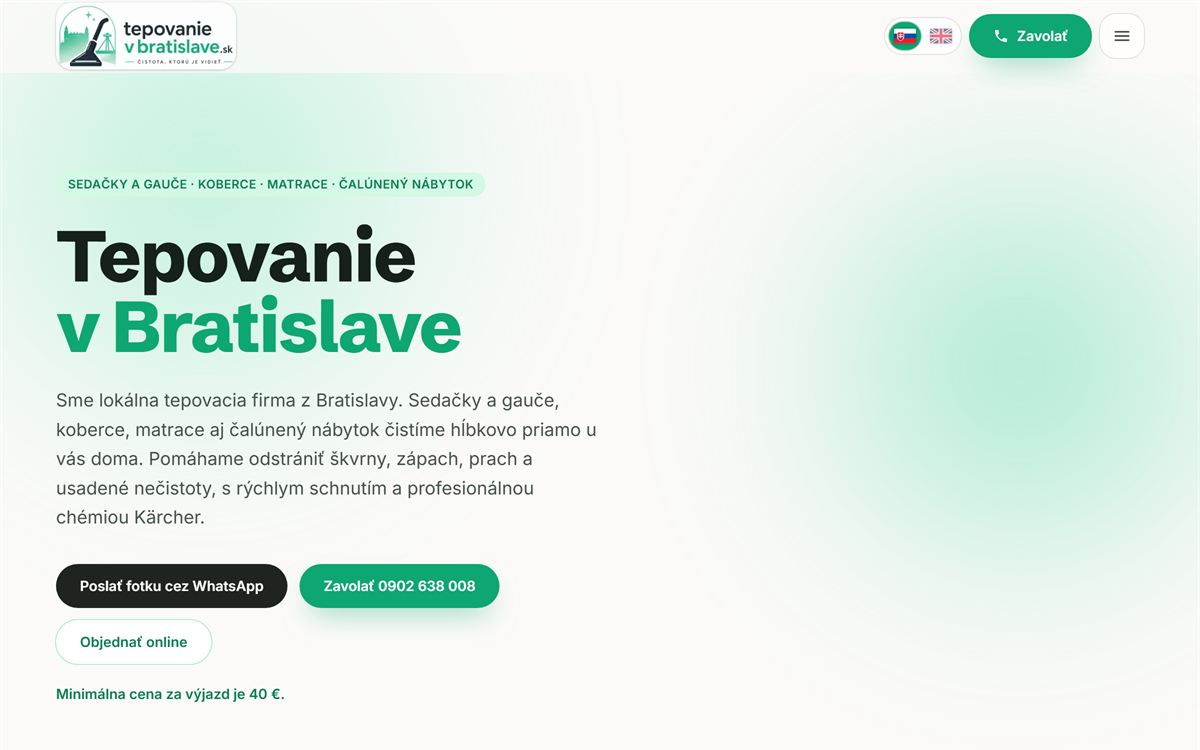 Úvodná stránka webu tepovanievbratislave.sk